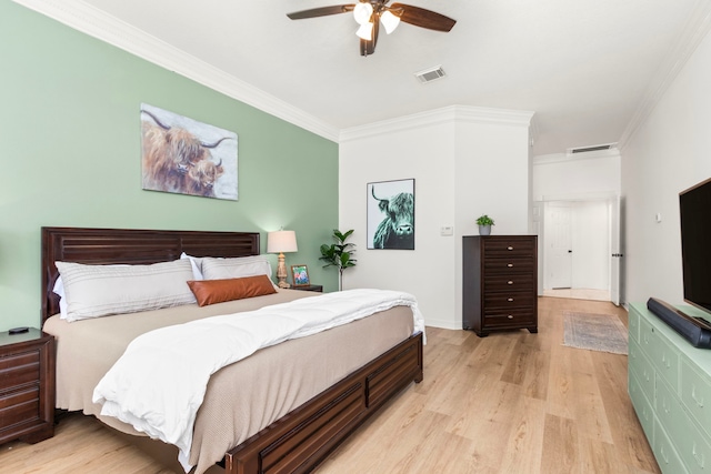 2623 Old S Dr, Richmond, TX 77406 - bedroom featuring crown molding, light wood finished floors, and a ceiling fan