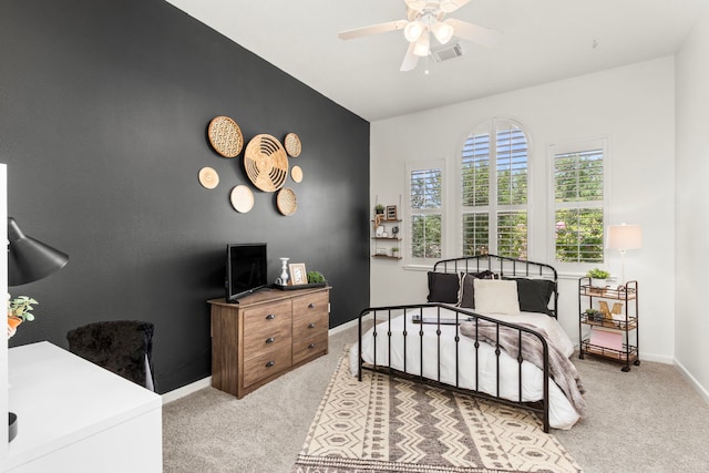 2623 Old S Dr, Richmond, TX 77406 - bedroom with carpet floors, baseboards, ceiling fan, and vaulted ceiling