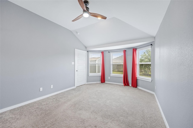 2030 Boreas Ln, Baytown, TX 77523 - unfurnished room featuring ceiling fan, vaulted ceiling, carpet, and baseboards