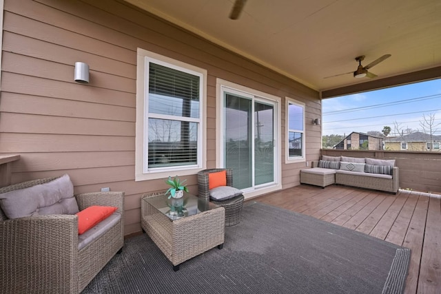 2402 Pine St, Galveston, TX 77551 - wooden deck featuring outdoor lounge area and ceiling fan