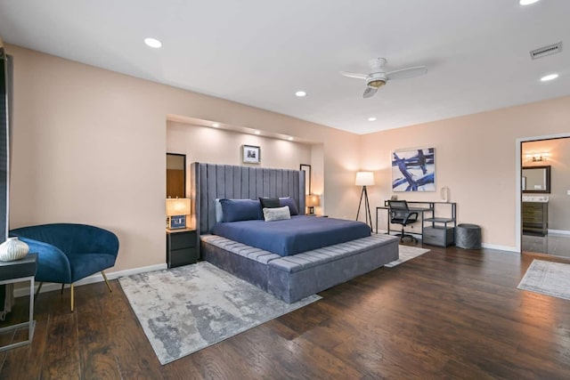 2402 Pine St, Galveston, TX 77551 - bedroom featuring wood finished floors, baseboards, recessed lighting, and ceiling fan
