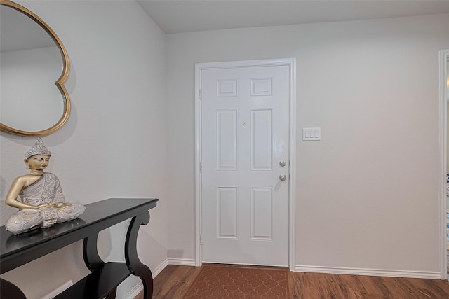 21018 Whitehaven Bluff Trl, Katy, TX 77449 - foyer with baseboards and dark wood finished floors
