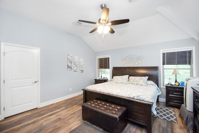 120 Brazos River Rd Unit 400, Freeport, TX 77541 - bedroom with vaulted ceiling, multiple windows, wood finished floors, and ceiling fan