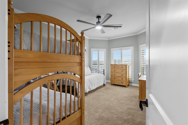 9030 Royal Crest Ln, Richmond, TX 77469 - bedroom featuring ornamental molding, carpet floors, and ceiling fan