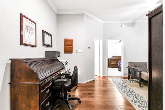 2911 Fair Chase Dr, Katy, TX 77494 - office space with ornamental molding, wood finished floors, and baseboards