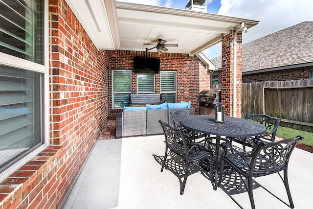 2911 Fair Chase Dr, Katy, TX 77494 - view of patio / terrace with ceiling fan, grilling area, an outdoor hangout area, and outdoor dining space
