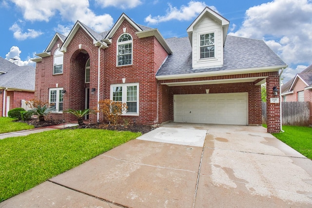 7111 Morrow Ct, Sugar Land, TX 77479 - traditional home with brick siding, concrete driveway, a garage, and roof with shingles