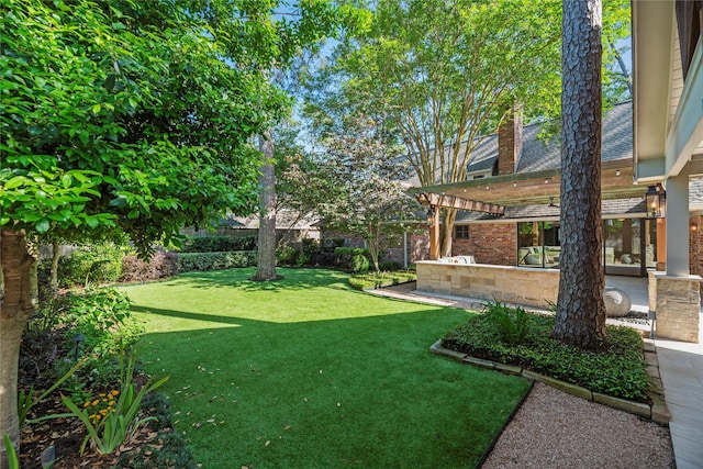 12214 Cobblestone Dr, Houston, TX 77024 - view of grassy yard featuring a pergola and a patio