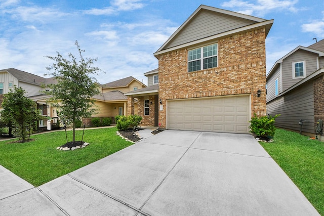 24739 Lorenzo Glaze Trl, Katy, TX 77493 - traditional-style house with brick siding, a garage, driveway, and a front yard