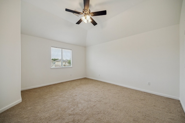 26402 Larkspur Ridge Dr, Katy, TX 77494 - carpeted empty room with baseboards, a ceiling fan, and vaulted ceiling