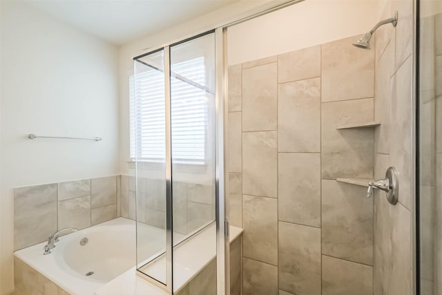 11514 Harmony Summit Trce, Richmond, TX 77406 - bathroom with a tile shower, a garden tub, and plenty of natural light
