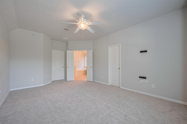 24523 Carlton Springs Ln, Katy, TX 77494 - unfurnished bedroom featuring light carpet, baseboards, ensuite bath, and ceiling fan