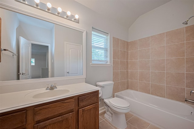 24523 Carlton Springs Ln, Katy, TX 77494 - full bath with vanity, toilet, vaulted ceiling, shower / bath combination, and tile patterned floors