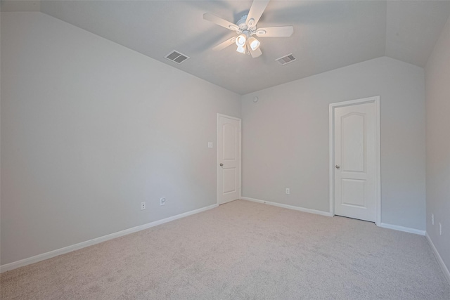 24523 Carlton Springs Ln, Katy, TX 77494 - empty room with vaulted ceiling, light colored carpet, a ceiling fan, and baseboards