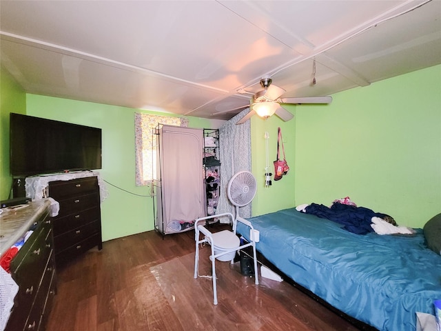 418 Bishop St, Houston, TX 77009 - bedroom featuring dark wood-type flooring and ceiling fan