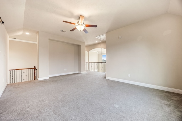 20522 Saddleback Chase Ln, Cypress, TX 77433 - carpeted spare room with ceiling fan, recessed lighting, attic access, baseboards, and vaulted ceiling