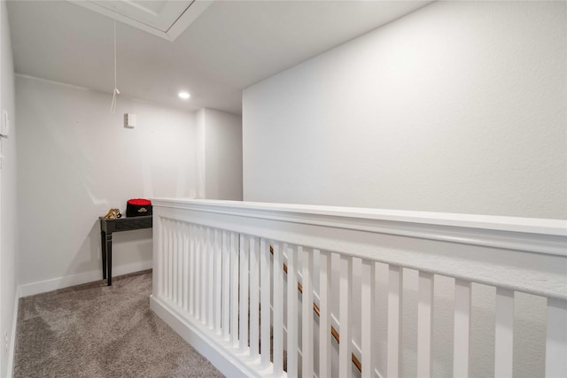 4426 Ibiza Ln, Houston, TX 77045 - hall featuring attic access, carpet, and recessed lighting