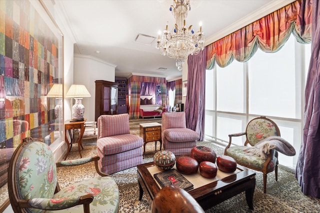 511 S Post Oak Ln Unit 6D, Houston, TX 77056 - living area featuring ornamental molding and a chandelier