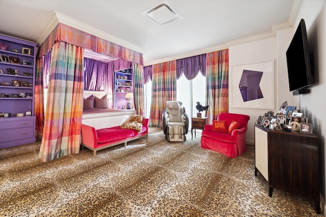 511 S Post Oak Ln Unit 6D, Houston, TX 77056 - living area with crown molding and carpet flooring