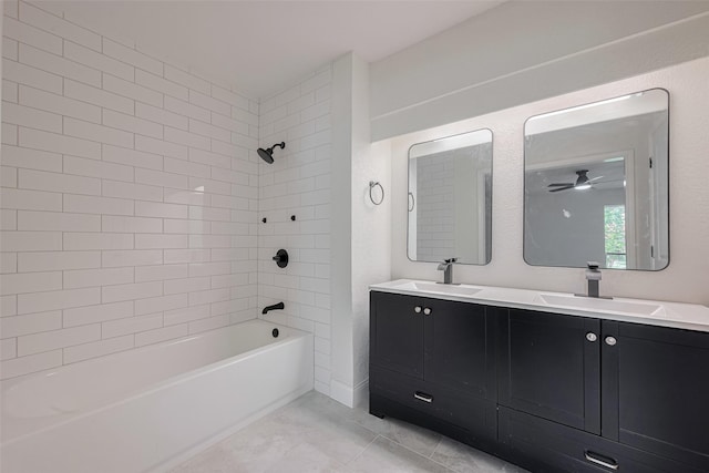 8014 Wray Ct, Houston, TX 77088 - full bath featuring bathtub / shower combination, double vanity, tile patterned flooring, and ceiling fan