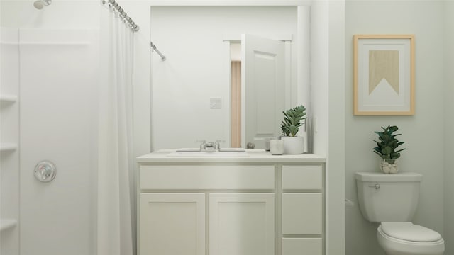 282 Douglas Hills Dr, Magnolia, TX 77354 - bathroom featuring toilet, curtained shower, and vanity