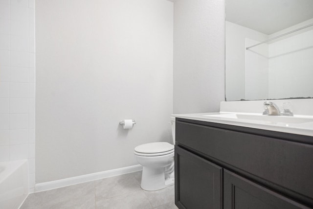 607 Harvest Bluff Dr, Rosharon, TX 77583 - bathroom with vanity, toilet, baseboards, tile patterned floors, and bathing tub / shower combination