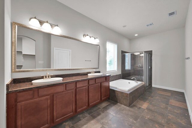 16819 Apple River Dr, Cypress, TX 77433 - bathroom with a stall shower, a garden tub, and double vanity