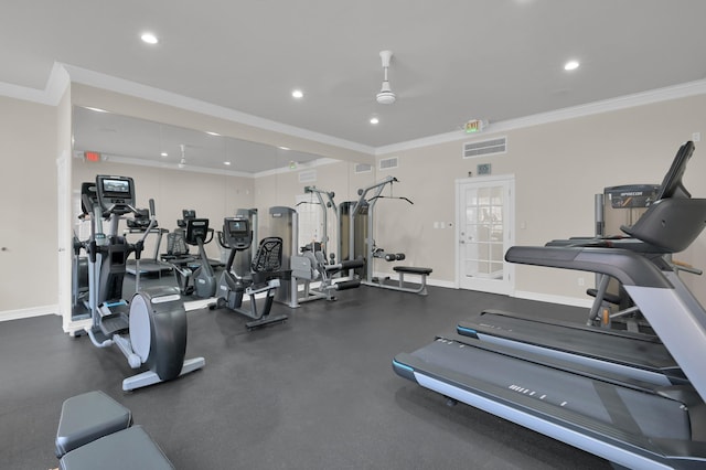 2100 Welch St Unit C309, Houston, TX 77019 - exercise room featuring ornamental molding and recessed lighting