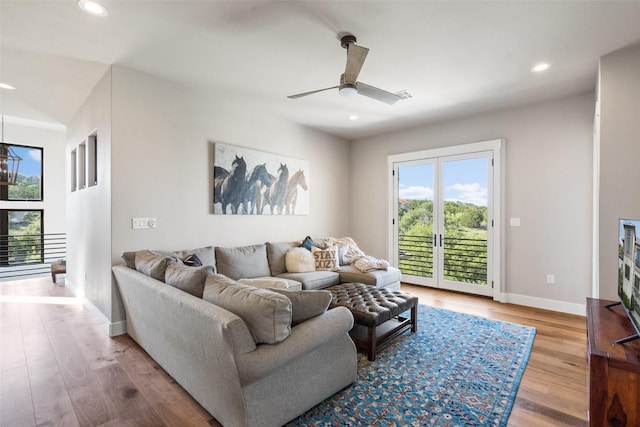 4810 R O Dr, Spicewood, TX 78669 - living area with wood finished floors, ceiling fan, recessed lighting, and baseboards