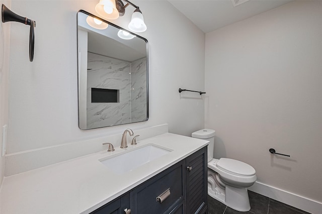 5032 Briscoe St, Houston, TX 77033 - bathroom featuring vanity, tile patterned flooring, toilet, baseboards, and a shower