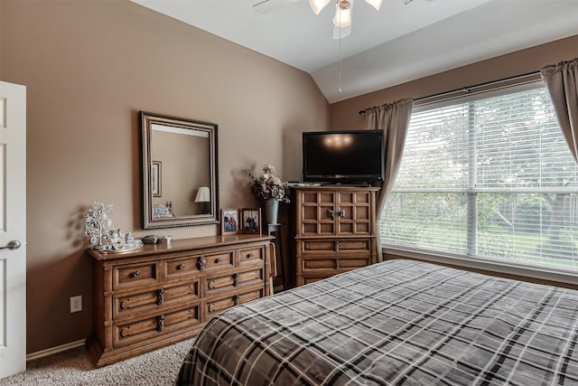 3626 Avalon Spring Ln, Spring, TX 77386 - carpeted bedroom with vaulted ceiling, baseboards, and ceiling fan