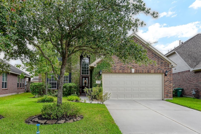 3626 Avalon Spring Ln, Spring, TX 77386 - view of front of home featuring brick siding, driveway, an attached garage, and a front yard