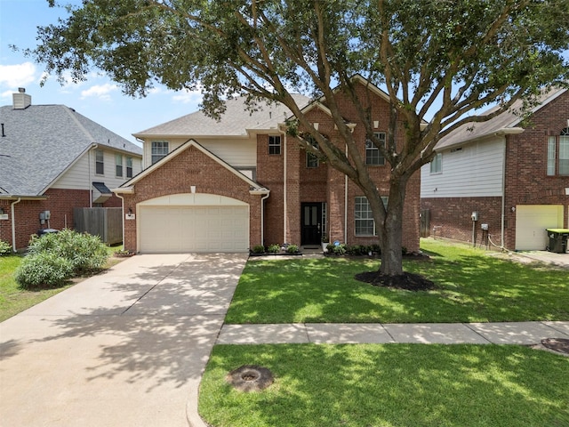 21519 Canyon Terrace Ln, Katy, TX 77450 - traditional-style house with concrete driveway, a garage, and brick siding