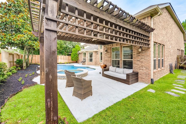 21622 Sabine Pass Ct, Katy, TX 77450 - fenced backyard with a pergola, a pool with connected hot tub, and a patio area