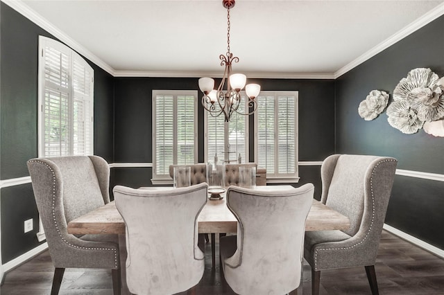21622 Sabine Pass Ct, Katy, TX 77450 - dining room with a chandelier, ornamental molding, and dark wood-style floors
