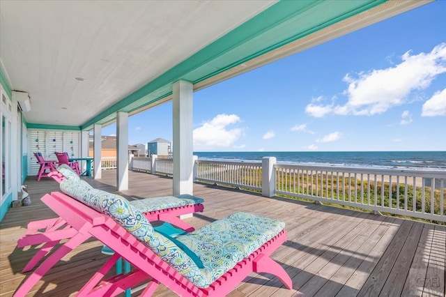 852 W Lazy Ln, Crystal Beach, TX 77650 - wooden terrace featuring view of water and beach