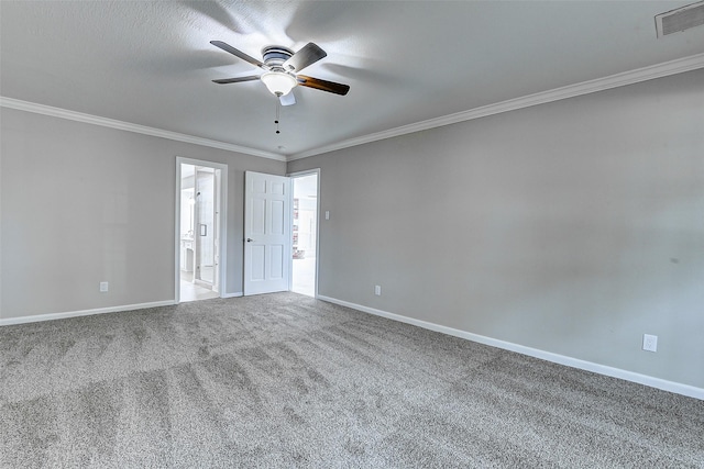1406 Rustic Knolls Dr, Katy, TX 77450 - carpeted empty room with a ceiling fan, baseboards, and crown molding