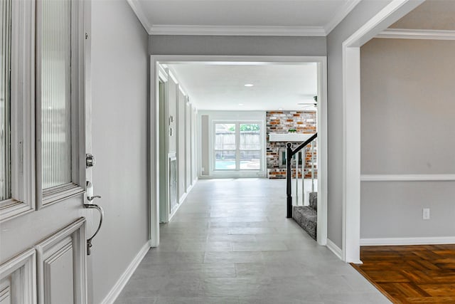 1406 Rustic Knolls Dr, Katy, TX 77450 - hall with baseboards and ornamental molding