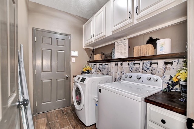 6706 Lindale Manor Ct, Spring, TX 77379 - laundry area featuring cabinet space, washing machine and clothes dryer, and dark wood finished floors