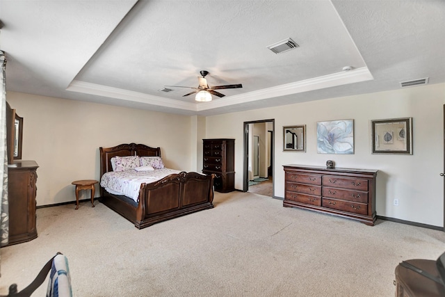 6706 Lindale Manor Ct, Spring, TX 77379 - bedroom featuring a raised ceiling, carpet, ceiling fan, and ornamental molding