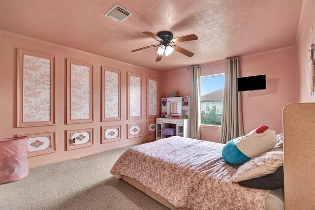 6706 Lindale Manor Ct, Spring, TX 77379 - carpeted bedroom featuring crown molding and a ceiling fan