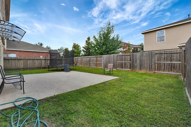 6706 Lindale Manor Ct, Spring, TX 77379 - fenced backyard with a trampoline and a patio area