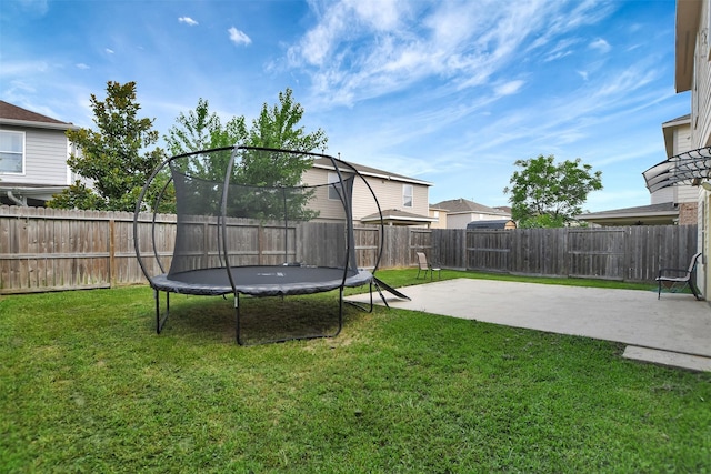 6706 Lindale Manor Ct, Spring, TX 77379 - fenced backyard with a trampoline and a patio