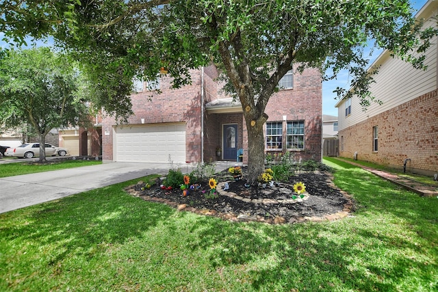 6706 Lindale Manor Ct, Spring, TX 77379 - view of front of property featuring brick siding, concrete driveway, a front lawn, and a garage