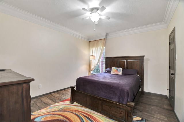 6706 Lindale Manor Ct, Spring, TX 77379 - bedroom featuring dark wood-type flooring, crown molding, and a ceiling fan