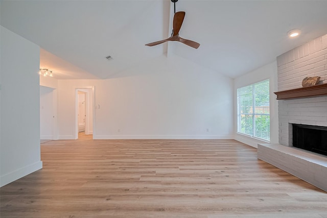 19803 Packwood Dr, Katy, TX 77449 - unfurnished living room with a ceiling fan, light wood-style floors, a fireplace, and recessed lighting