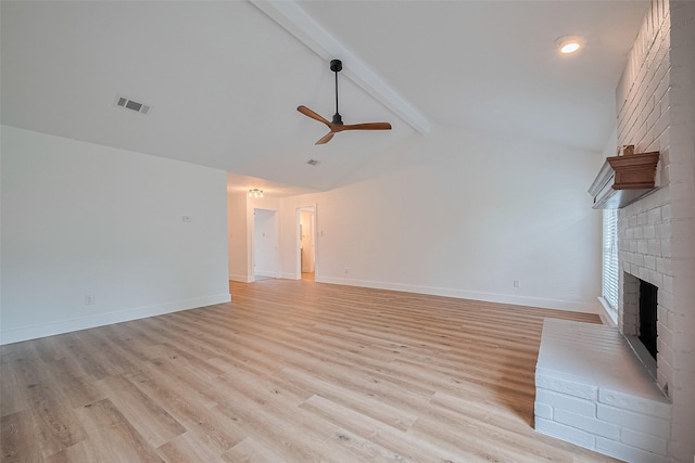 19803 Packwood Dr, Katy, TX 77449 - unfurnished living room featuring ceiling fan, a fireplace, and light wood finished floors