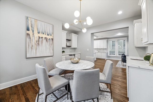 1819 Oxford St, Houston, TX 77008 - dining area featuring a chandelier, dark wood-style floors, and recessed lighting