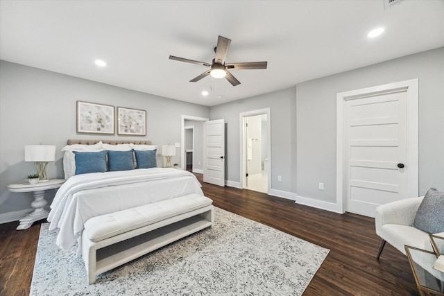 1819 Oxford St, Houston, TX 77008 - bedroom featuring wood finished floors, recessed lighting, ensuite bath, and ceiling fan