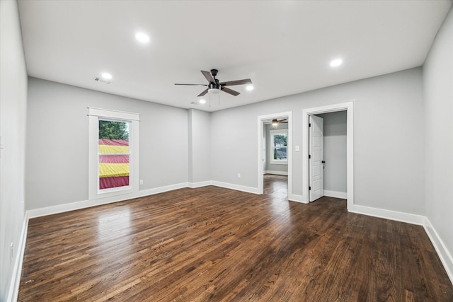 1819 Oxford St, Houston, TX 77008 - spare room featuring ceiling fan, dark wood-style floors, and recessed lighting